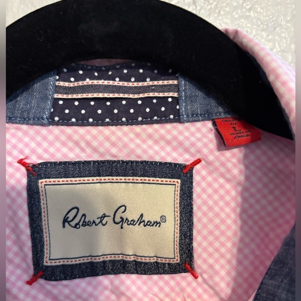 Robert Graham Men’s Long Sleeve Pink & White Button-Up Shirt Size Large - Picture 3 of 7